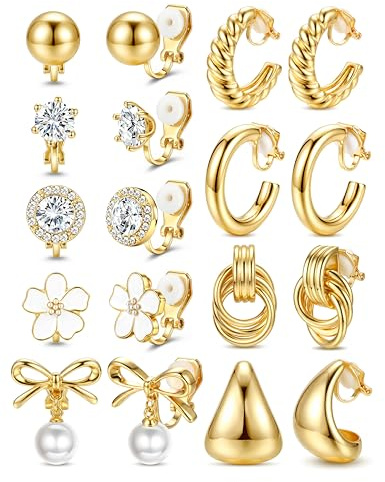 Chriscoco Ohrclips Damen Ohne Ohrlöcher Hypoallergene Ohrringe Ohne Ohrloch | 14K Vergoldet Klipp Ohrringe, Silber Clip Ohrringe Damen, Zirkonia Knoten Perlenohrringe, Statement Fake Ohrring Set
