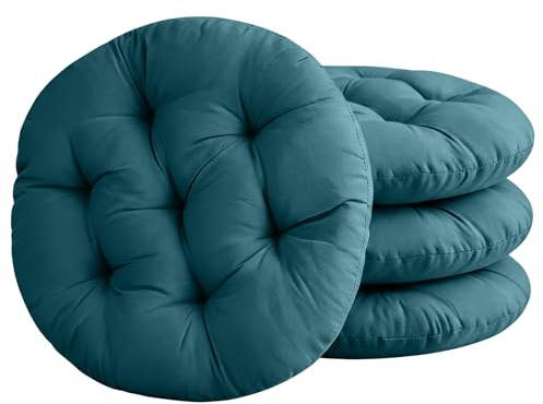 MOFXWHE 4er Set Stuhlkissen Rund, 40cm Bequemes Sitzkissen Gefüllte Sitzkissen, Runden Bodenkissen Stuhlauflage für Indoor, Outdoor, Küche, Garten, Esszimmer, Wohnzimmer, Studierzimmer (Dunkelgrün)