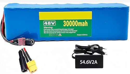 Batteria agli Ioni di Litio 48V 30Ah con Caricabatterie 54,6 V 2 A per Monopattino Elettrico e Bici Elettrica 1000W-250W (48V 30Ah, T+DC)