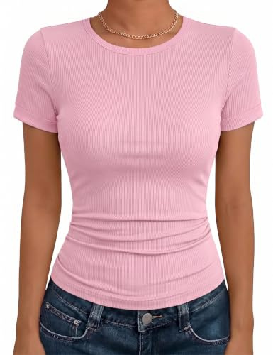 Demegimi Womens Short Sleeve Tops Crew Neck T Shirts Regular Fit Basic Tee | Plain Colour, Summer Basic Tops, Casual Tee, Lightweight, Comfortable, for Layering, Everyday Wear, Work or Leisure