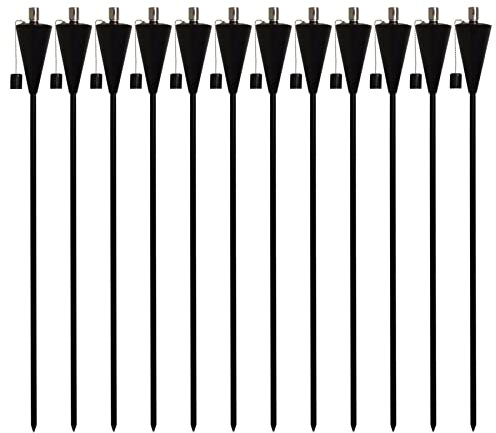 Harbour Housewares Metal Garden Torches - Cone - Pack of 12-146cm Black Garden Torches Lighting Modern Outdoor Lighting Paraffin Oil Lamp Candle Flame Lantern for Parties, Outdoor Events, BBQs