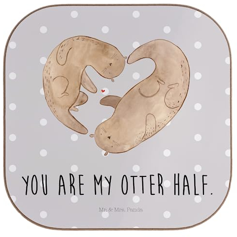 Mr. & Mrs. Panda Getränkeuntersetzer Otter Herz - Geschenk, Bessere Hälfte, Liebesbeweis, Glasuntersetzer, Korkuntersetzer, Fischotter, Bierdeckel,