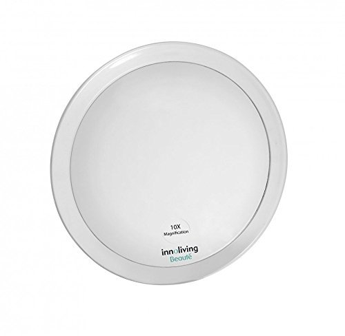 Specchio da Trucco Makeup Ingranditore, con Ventose Potenti, Ingrandimento 10X Magnifying Mirror, Specchio Rotondo Bianco da Bagno INN-801 Innoliving, Adesivo con Ventose