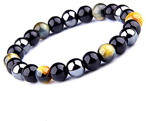 UEUC Bracelet triple protection avec perles œil-de-tigre, en hématite et en obsidienne noire