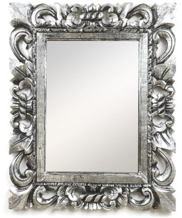 Oriental Galerie Barock Wandspiegel Spiegel Schminkspiegel Landhaus Holzrahmen Vintage Shabby Chic Schwarz/Silber 40x50 cm