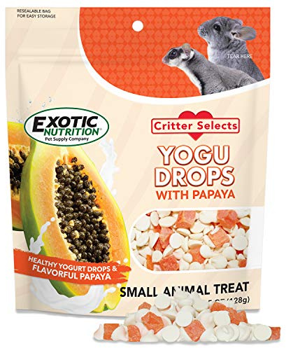 Yogu Drops With Papaya (4.5 oz.) - Healthy Natural Fruit & Yogurt Treat - For Sugar Gliders, Rats, Chinchillas, Ferrets, Parrots, Hamsters, Squirrels, Hedgehogs, Guinea Pigs, Rabbits & Small Pets