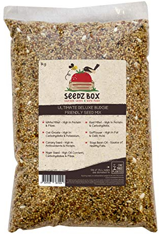 Budgie Food Seed Feed Mix 1kg - Natural Healthy Treats and Snacks for Pet Budgerigars - SeedzBox - Red Millet, Canary and Niger Seeds - Protein and Fibre - Donation to OneTreePlanted
