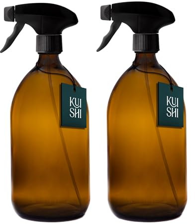 Kuishi Amber Brown 1000ml Spray Bottle with Black Mister Nozzle, Stream Spray Bottle with BPA-Free Materials, Suitable with all Fluids, High Pressure Power Trigger, Single 1 Pack