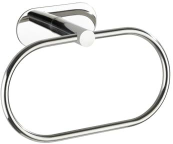 WENKO Turbo-Loc Handtuchring Orea Shine, Befestigen ohne Bohren, flexibel nach Oben und unten beweglicher Handtuchhalter, Massive Qualität, rostfreier Edelstahl glänzend, 20,5 x 12,5 x 7,5 cm