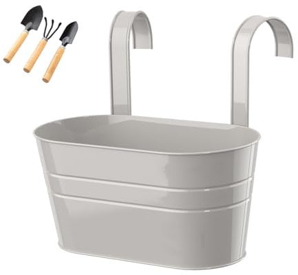 Wankd Hängetopf, 1PCS Metall-Blumentopf Balkon Hängetopf Geländertopf Vintage Oval Metall Blumentopf Vase Balkon Garten, Abnehmbar (Grey)