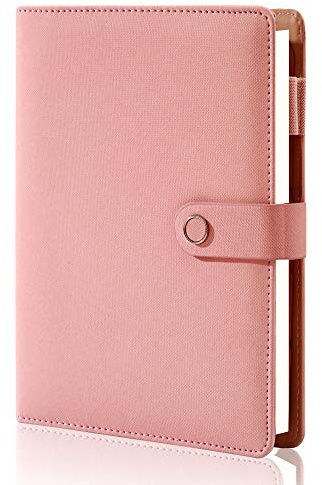 CAGIE Spiral Leather Journal Writing Notebook, 6 Ring Binder Refillable Diary Notepads, Vintage Business Planner Personal Organizer, Agenda for Men Women, Faux Cloth Cover, A5 Size，Pink