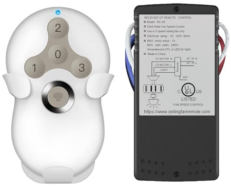 Telecomando universale universale per ventilatore da soffitto e ricevitore kit di sostituzione di Hampton Bay Harbor Breeze Hunter, bianco