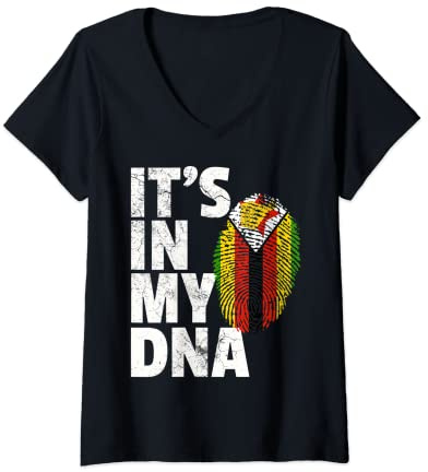 Womens IT'S IN MY DNA Zimbabwe Flag Pride National Country Roots V-Neck T-Shirt
