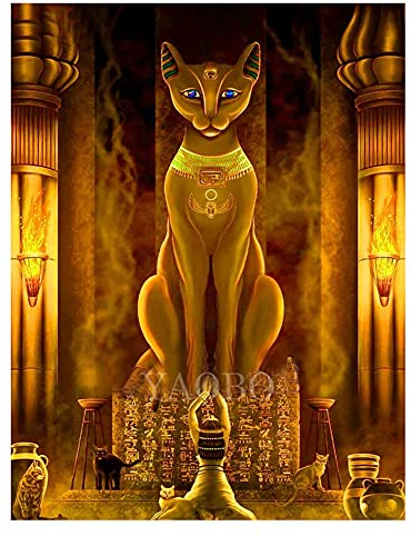 Diamant Painting Bilder Kits für Erwachsene,Ägyptischer Pharao 5D DIY Diamant Malen Nach Zahlen Große Voll Strass Stickerei Kreuzstich Mosaik Gemälde Home Wand Dekor Round Drill 30x40cm/11.8x15.7in