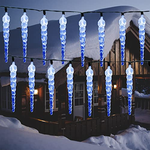 KINGCOO 30LED Eiszapfenkette Lichterkette Außen, Wasserfest 21FT LED Eisregen Lichtervorhang Solar Rohr Leuchtstoffröhre 8modi für Garten Innen Hochzeitsfeier Fenster Wand Weihnachtsdeko (Blau)