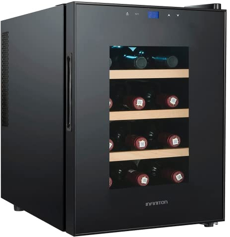 Infiniton Vinoteca WCL-12L (Capacidad hasta 12 Botellas, 3 Estantes de Madera, Display LED, Puerta de Cristal, Nevera para vinos)