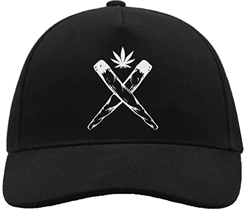 Crossed Joints Marijuana Weed Graphic Bequeme Unisex-Baseball-Truckerkappe aus gebürsteter Baumwolle mit Schnalle Schwarz