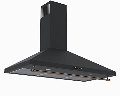 SOLTHERMIC H90PR CAMPANA DECORATIVA ESTILO RUSTICO NEGRA CON RIBETES DORADOS/ANCHO 90 CM / 2 LAMPARAS LED/FILTROS METÁLICOS / 550 m3, FILTROS LAVABLES ALTA GAMA