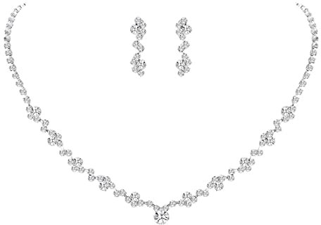 1-teiliges Silber-Strass-Halsketten- und Ohrring-Set für Braut und Bräutigam