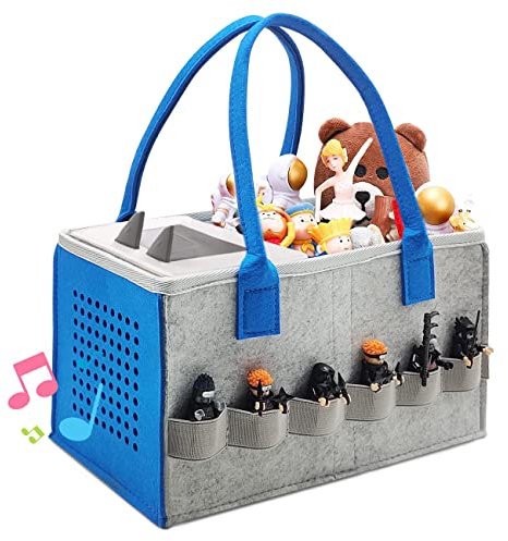 Tasche for Toniebox Tonie, Tasche für Toniebox Starter Set und Figur, Tragetasche mit Griff für Toniebox, Kann 30-40 Figuren Aufnehmen, Tragetasche für Figuren Aufbewahrung(Grau+Blau)
