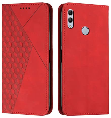 KOUYI Kompatible mit Huawei Honor 8X Hülle, Retro Premium PU Leder Weich TPU Klapphülle Kartenfächer Magnetic Standfunktion Flip Wallet Shockproof Handyhülle (Rot)