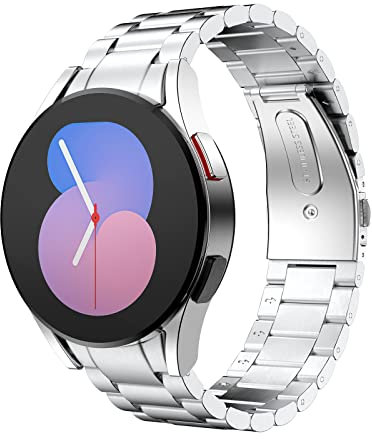 MoKo Metall Armband Kompatibel mit Samsung Galaxy Watch 7 FE 6 5 4 Armband 40mm 44mm/Watch 6 4 Classic 43mm 47mm 42mm 46mm/5 Pro 45mm, Edelstahl Ersatzarmband Uhrenarmband für Herren Damen, Silber