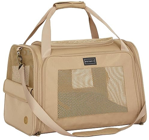 Petsfit Transportbox Katze Hund faltbar Transporttasche Hundetasche für Katzen Hunde, Hochwertige Tragetasche Flugtasche Hund Katze mit Schultergurt und weiches expandierbare Kissen,groß