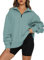 Dokotoo Damen Sweatshirt Basic Reißverschluss Pullover Loose Einfarbig Fleecepullover Herbst Winter Oberteile Shirt Tops, grün, L