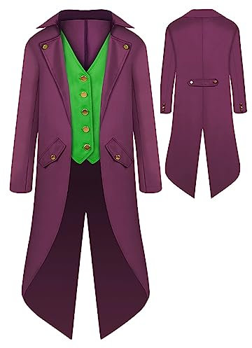 SEAUR Cappotto gotico nero steampunk frack giacca cosplay carnevale Halloween costume per bambini 125-165, B# Frack - Viola, 165 cm