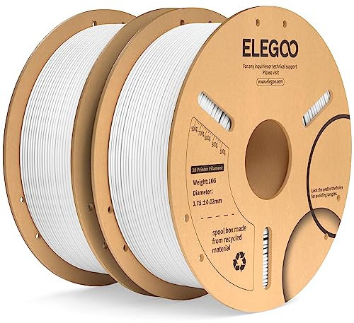 ELEGOO PLA+ Filament 1.75mm White 2KG, PLA Plus Tougher and Stronger 3D Printer Filament, Dimensional Accuracy +/- 0.02mm, 2 Pack 1kg Cardboard Spool(2.2lbs) for Most FDM 3D Printers