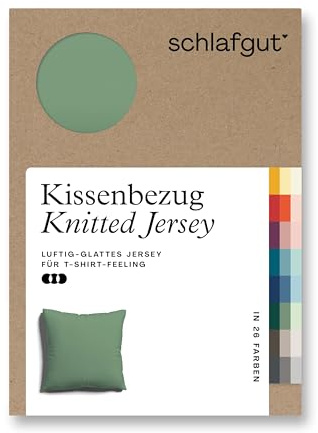 schlafgut Knitted Jersey Kissenbezug 40x40 cm Bio-Baumwolle, Green Mid | Kopfkissenbezug, Kissenhülle, Grün, Jersey, mit Elasthan, faltenfrei, bügelfrei, OEKO-TEX