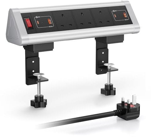 HANNELORE Desk Power Strip USB C PD20W, Desk Power Socket 3 Way Outlets, 2 USB C Ports, and 2 USB A Ports, Desktop Extension Lead with Switch for Home Office, 1.8M Extension Cord