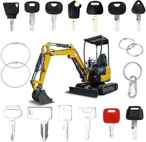 AFEION Lot de 18 Clés d'Allumage de Rechange Pour Machines de Construction, Excavatrices et Chantier - Clés de Contact Universelles