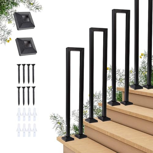 Treppengeländer Innen, U-FöRmige GeläNder Treppe, 35-110cm Handlauf Treppe,Metal GeläNder Drinnen/RaußEn, Nordic Modern handlauf schwarz, Geländer für Villen (Schwarz, 100cm)