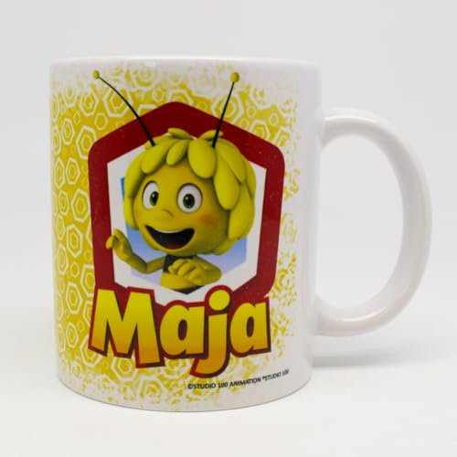 MAJA (C04) - Keramik Becher mit Henkel in Geschenkbox. Hochwertiger Aufdruck. Offiziell Lizenzierte Tasse. Frühstücksbecher/Praktisches Geschenk. Becher für alle Biene Maja Fans.