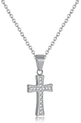 FPEAOB Collana da donna a croce in argento e acciaio inox con ciondolo a forma di croce, collana da donna, con scatola regalo, Acciaio inossidabile
