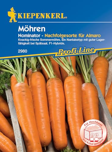 Kiepenkerl Profi-Line Möhrensamen Nominator, F1 2980 – Knackig-frische Sommermöhre, schnelle Keimung, gute Lagerfähigkeit, hochwertige F1-Hybride, ideal für frühe und späte Aussaat