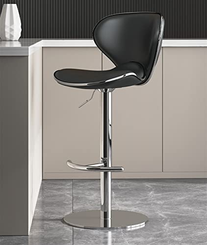 MAHNFEID Drehbare Barhocker aus Nappaleder mit Rückenlehne, höhenverstellbar, Frühstücksinsel-Barstuhl, 2er-Set, Barhocker, ergonomisch, verchromter Edelstahl, schwer, für Küche, Wohnzimmer, Büro (FA