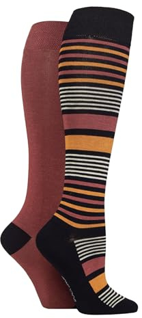 SockShop Bamboo Knee High Socks - Womens Long Socks in Plain and Striped Designs, Fun, Fashionable in Bright Colours, Soft and Breathable for Comfort, Pack of 2 Pairs Size 4-8 Marmalade Stripe