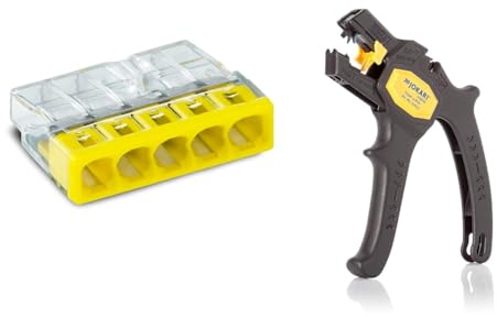 WAGO Verbindungsklemmen 2273-205 | 5 Leiter, bis 2,5 mm², 100 Stück & JOKARI 20050 Abisolierzange Super 4 plus, Schwarz, 1 Stück