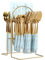 24 Pieces Gold Cutlery Set,Flatware Set Rack,Knife Fork Spoon Hanging Flatware Set,Reusable Easy Clean,Mirror Polished Tableware Set for Home Kitchen (Blue)