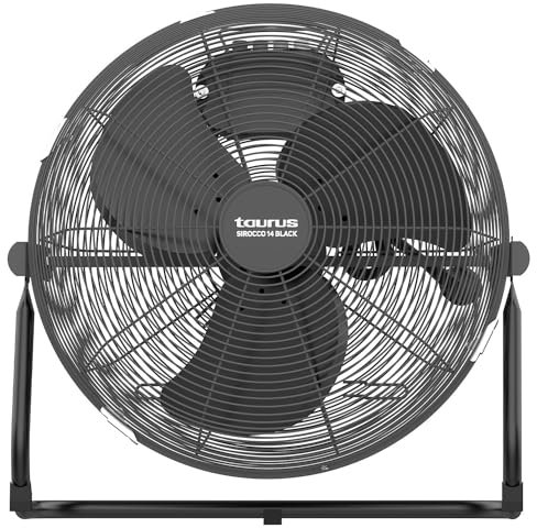 Taurus - Ventilador de suelo Sirocco 14 | Inclinación ajustable | 3 velocidades | 3 aspas metálicas/ 35cm diámetro | Pies antideslizantes | Rejilla extraíble de limpieza fácil | Silencioso