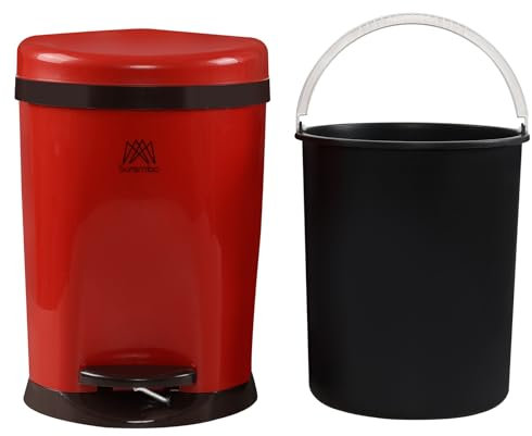 Vadidiya Cubo de basura pequeño con pedal de 7 litros con tapa, cubo de plástico con forro extraíble, contenedor de inodoro para debajo del escritorio, oficina, dormitorio, color rojo