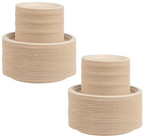 HAAGO Sugarcane Bagasse Plates Set - Eco-Friendly, Biodegradable & Compostable for Dinner and Starter/Dessert | Perfect for Outdoor Events, Weddings, BBQs & Garden Parties (270 Pack)