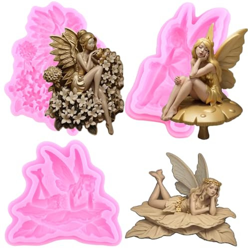 RFGHAC Stampo in silicone a forma di angelo fata, per decorare torte, cupcake, caramelle, argilla polimerica, cioccolato, pasta di fiori, set da 3