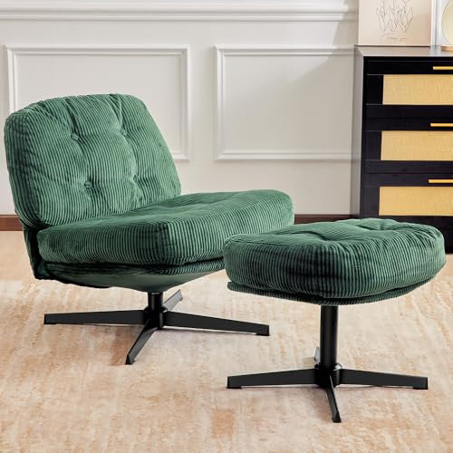 Roomark Dekorative Drehstühle für das Wohnzimmer, Moderne gepolsterte Drehstühle, Moderne Liegestühle mit Metallsockel, um 360 Grad drehbar (Grün)