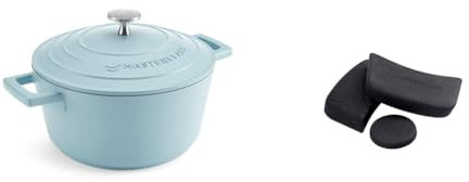 MasterClass 2.5L Sky Blue Casserole Dish with MasterClass Heat-Resistant Silicon Pan Handles and Lid Handle (3pc)