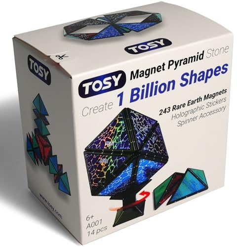 TOSY Magnet Pyramid Stone - 1 Cube Transforms into 1 Billion Shapes, 12 pieces, 243 Magnets, Holographic Design Magnet Tiles Creative Puzzle STEM/STEAM Toy