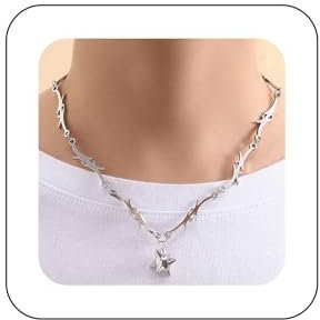 Inilbran Collana con Sfera a Punta Spinata Punk Collana con Pendente Starburst Vintage Collana Girocollo con Stella Spina in Argento Collana con Catena a Stella Meteora Regolabile Gioielli per Donna
