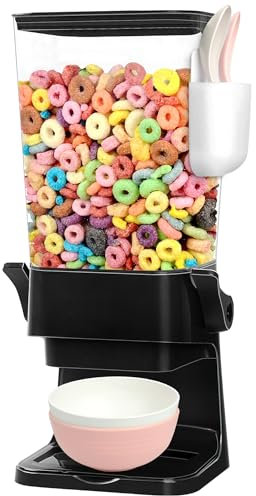 Cereal Dispenser Countertop with 2 Pack Bowls and Spoons 5.5 Qt Large Cereal Storage Container Holder for Pantry Dry Food Nut Dispenser Snack Candy Organizer Kitchen Organization for Oatmeal Granola